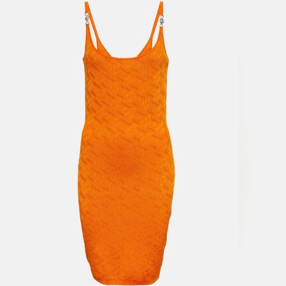 Versace- NWOT- Medusa '95 La Greca Jacquard Minidress- Acid Marigold - Picture 2 of 5